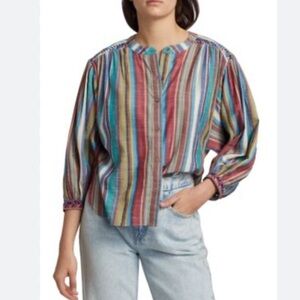 XIRENA Charley shirt top blouse in painted sunset Stripes